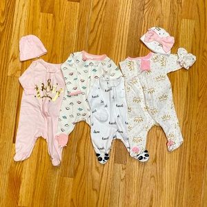 4 Pc Bundle: Gerber & Carter Newborn Zip-up Onesie